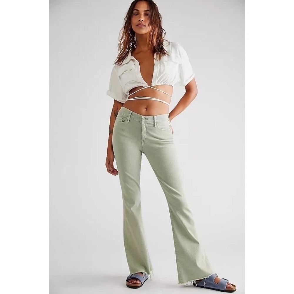 Mother The Weekender Fray Flare Jeans Size 25 Iceberg Green